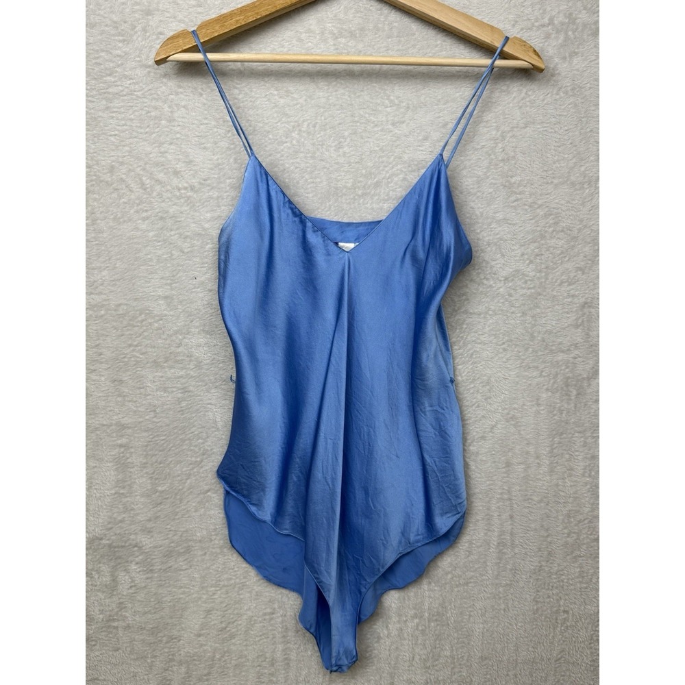 Vintage Gold Label Victoria Secret 100% Silk Blue Bodysuit Spaghetti Strap Cami